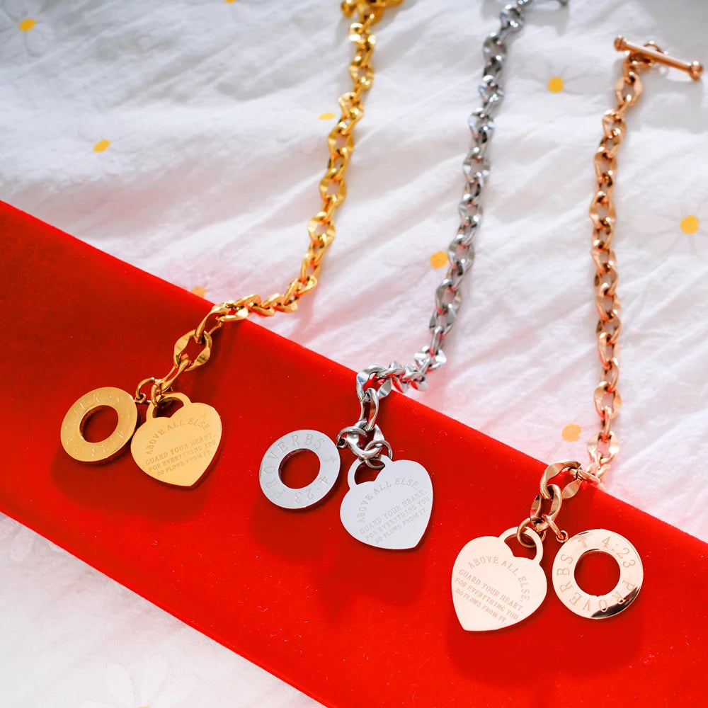 Stainless Steel Love Heart Bracelets For Women Party Gift Fashion Joyas de Chain Charm Bracelets Jewelry Wholesale Text Engraved