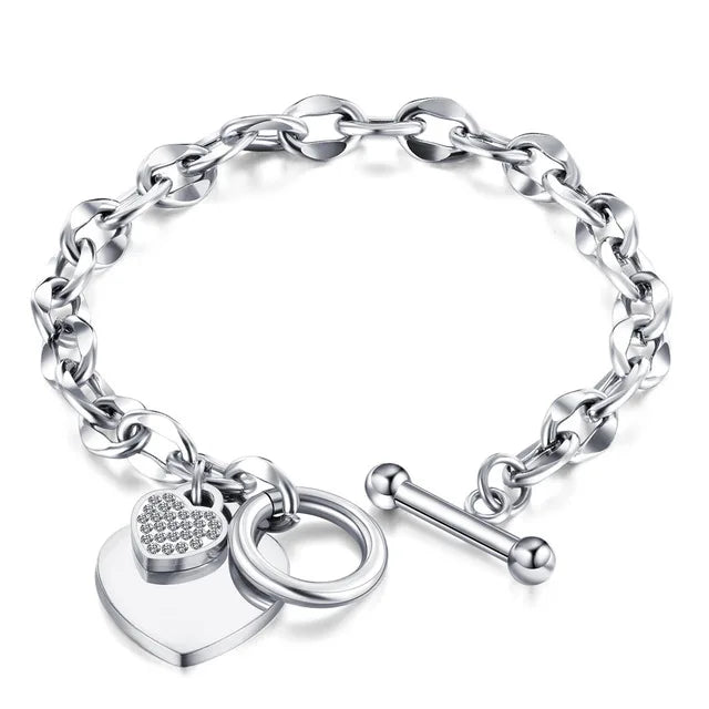 Stainless Steel Love Heart Bracelets For Women Party Gift Fashion Joyas de Chain Charm Bracelets Jewelry Wholesale Text Engraved