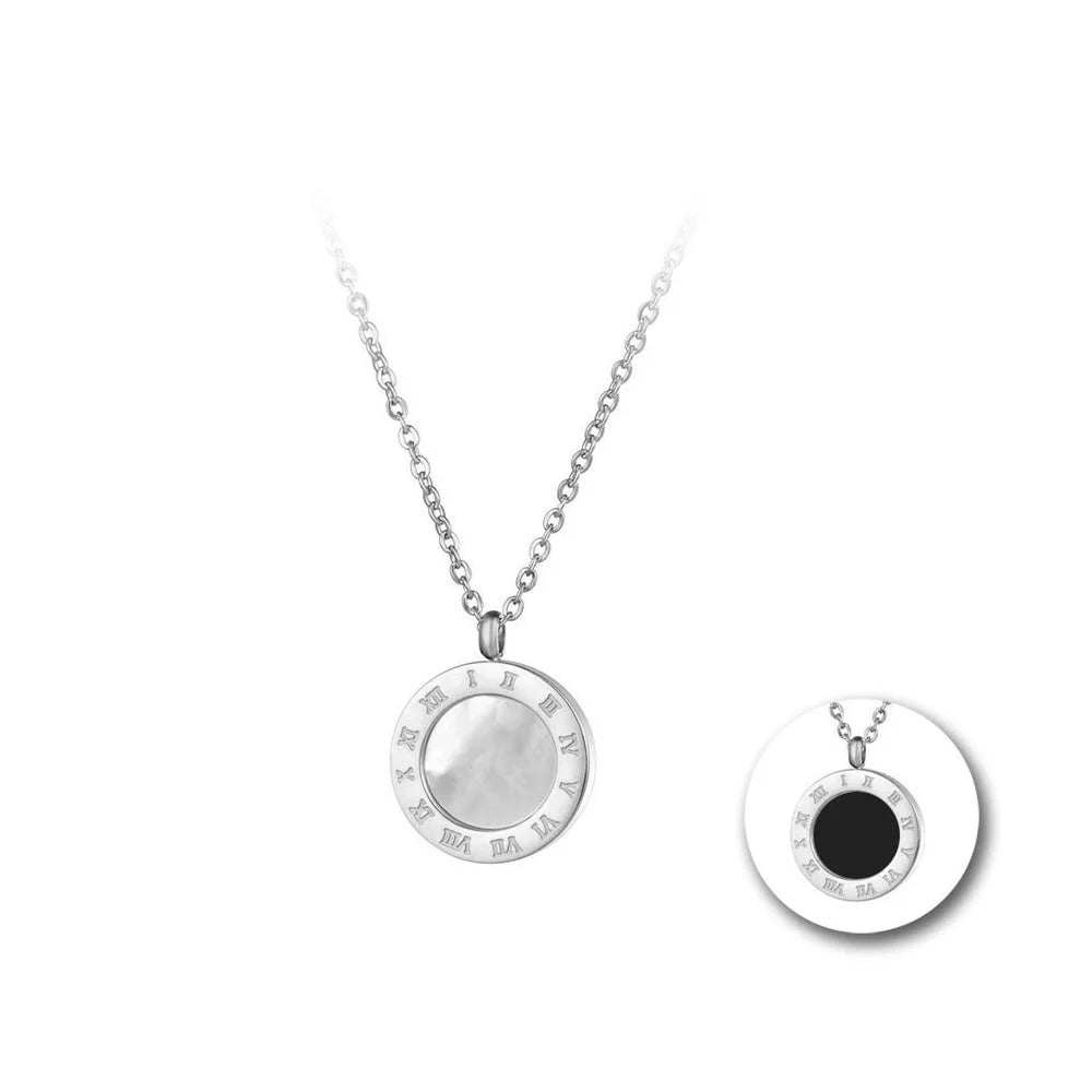 Classic Roman Numerals Black White Shell Pendant Necklaces Jewelry Stainless Steel Chokers Necklace For Women BN18019