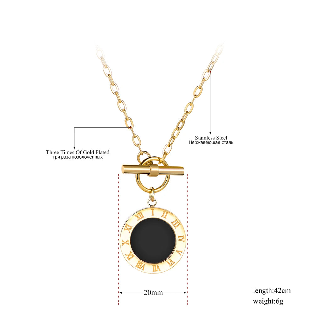 Classic Stainless Steel Fine Brand Jewelry Black Acrylic Roman Alphabet Pendant Neckalces Bridal Wedding Jewelry YN18023