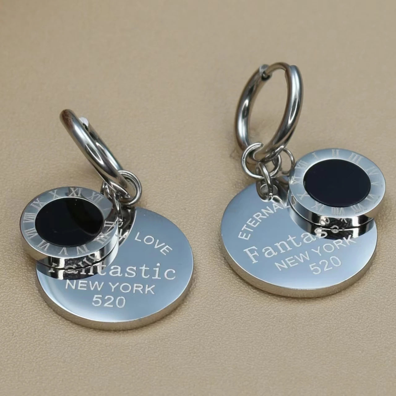 Stylish Stainless Steel Love Round pendant Roman digital earrings for women New style party wedding jewelry wholesale ME-193
