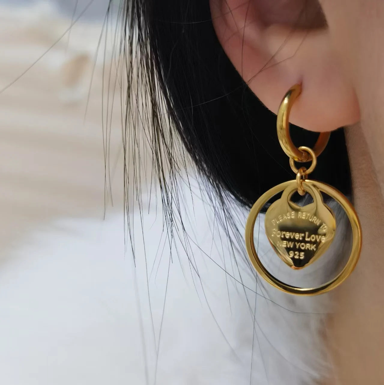 Stainless Steel Circle Heart Pendant Love Earrings Set Women's New Style Party Wedding Jewelry Wholesale