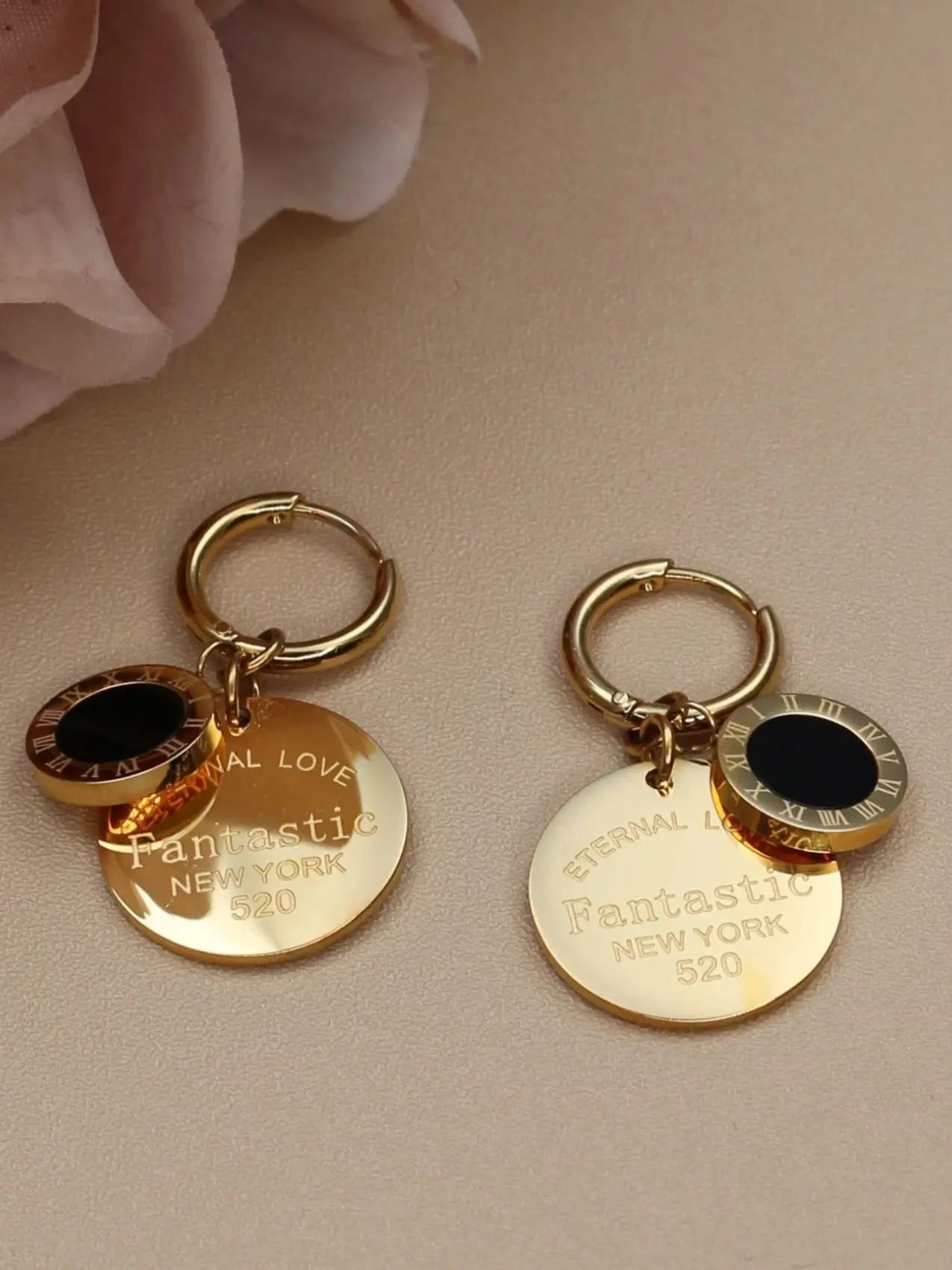Stylish Stainless Steel Love Round pendant Roman digital earrings for women New style party wedding jewelry wholesale ME-193