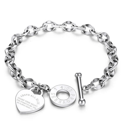 Stainless Steel Love Heart Bracelets For Women Party Gift Fashion Joyas de Chain Charm Bracelets Jewelry Wholesale Text Engraved