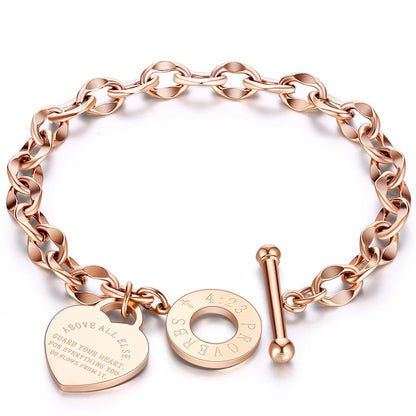 Stainless Steel Love Heart Bracelets For Women Party Gift Fashion Joyas de Chain Charm Bracelets Jewelry Wholesale Text Engraved
