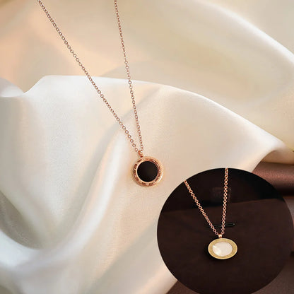 Classic Roman Numerals Black White Shell Pendant Necklaces Jewelry Stainless Steel Chokers Necklace For Women BN18019