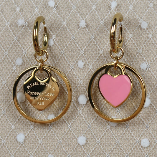 Stainless Steel Circle Heart Pendant Love Earrings Set Women's New Style Party Wedding Jewelry Wholesale