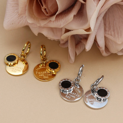 Stylish Stainless Steel Love Round pendant Roman digital earrings for women New style party wedding jewelry wholesale ME-193