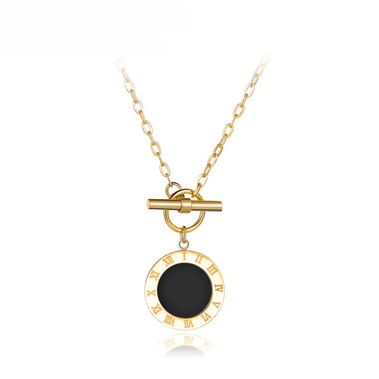 Classic Stainless Steel Fine Brand Jewelry Black Acrylic Roman Alphabet Pendant Neckalces Bridal Wedding Jewelry YN18023