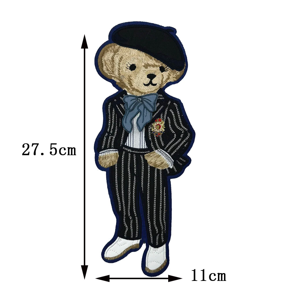 Embroidery Playing Cool Bear Patch Stripe, Jacket T-shirt Clothing DIY Accessory Stickers sewing on Clothes Embroidered patch