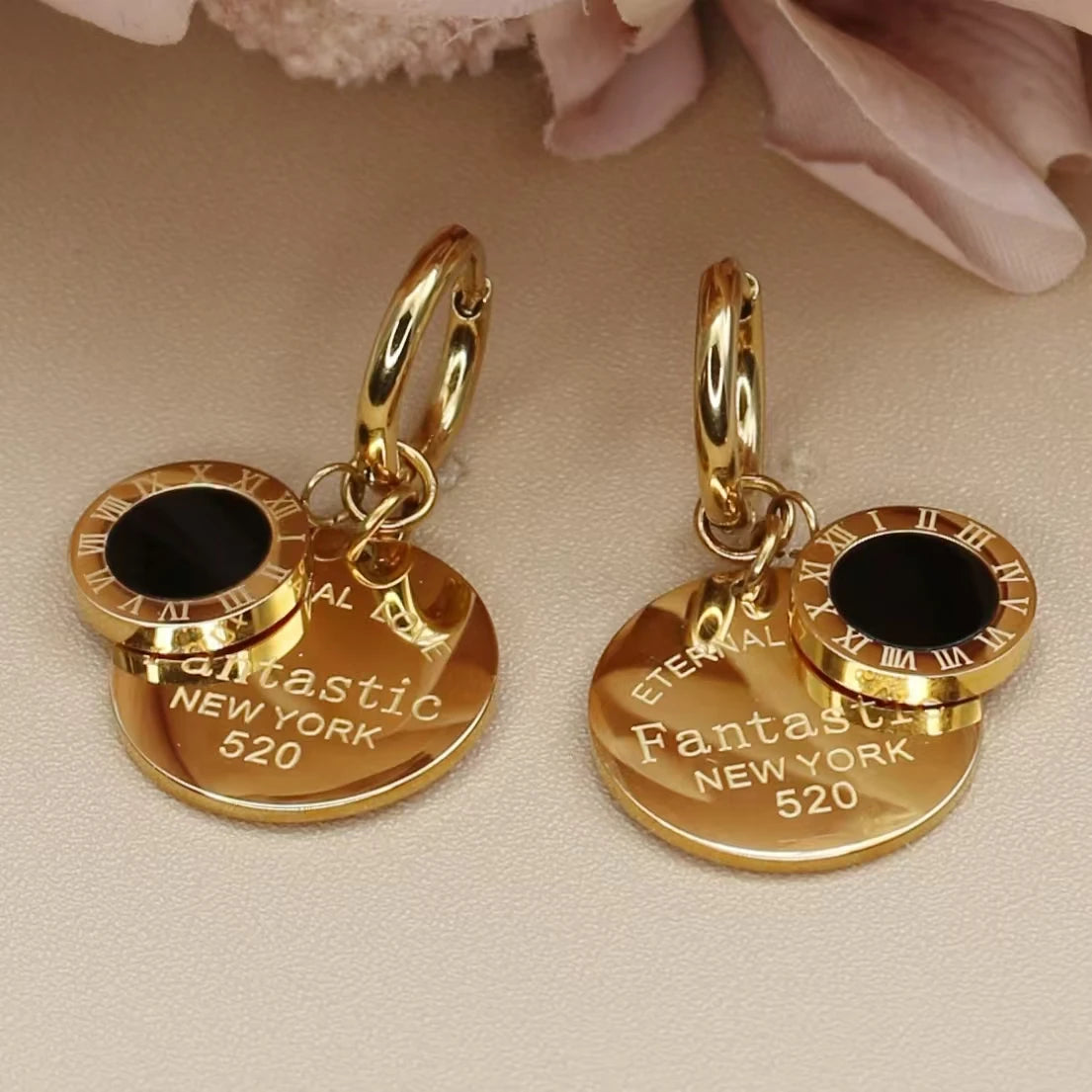 Stylish Stainless Steel Love Round pendant Roman digital earrings for women New style party wedding jewelry wholesale ME-193