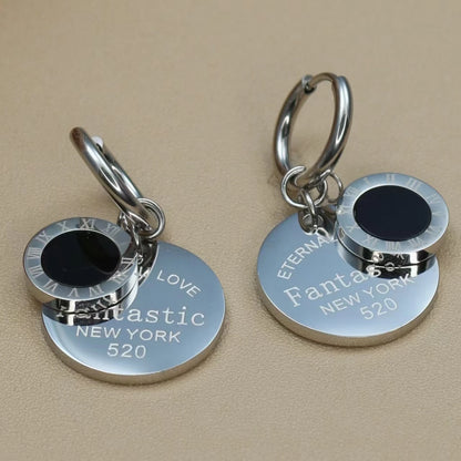 Stylish Stainless Steel Love Round pendant Roman digital earrings for women New style party wedding jewelry wholesale ME-193
