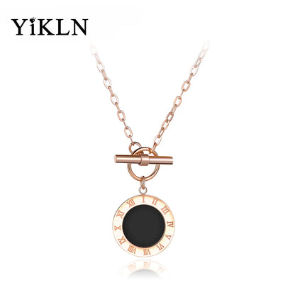 Classic Stainless Steel Fine Brand Jewelry Black Acrylic Roman Alphabet Pendant Neckalces Bridal Wedding Jewelry YN18023