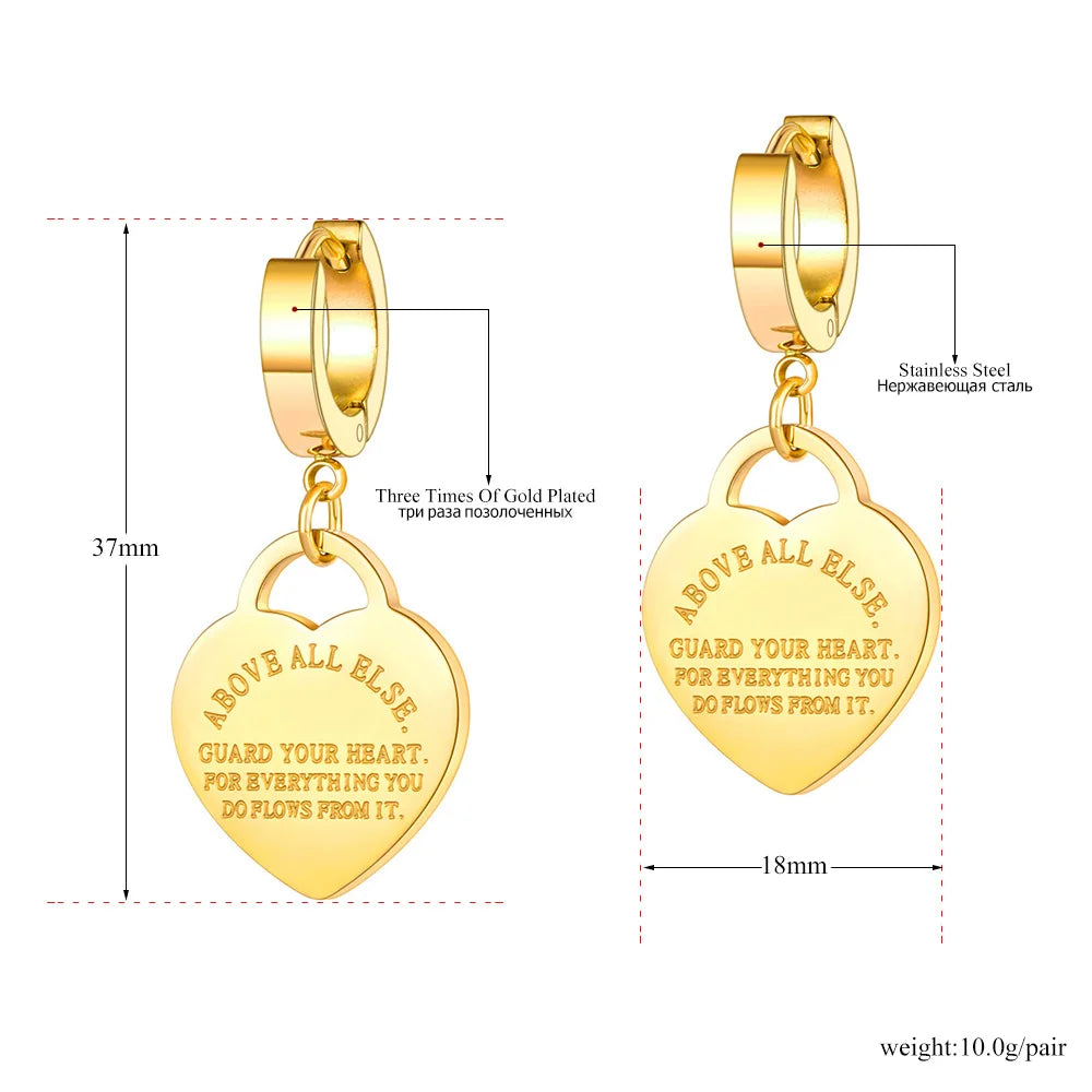 Fashion Titanium Stainless Steel Love Heart Wedding Earrings 18K Gold Anniversary Hoop Earrings For Women Girls YE22099
