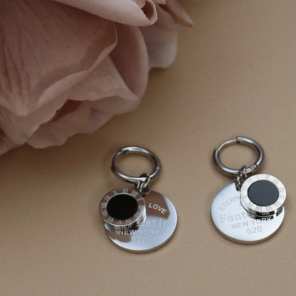Stylish Stainless Steel Love Round pendant Roman digital earrings for women New style party wedding jewelry wholesale ME-193