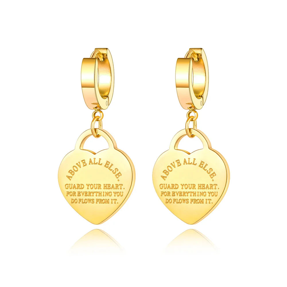 Fashion Titanium Stainless Steel Love Heart Wedding Earrings 18K Gold Anniversary Hoop Earrings For Women Girls YE22099