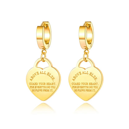Fashion Titanium Stainless Steel Love Heart Wedding Earrings 18K Gold Anniversary Hoop Earrings For Women Girls YE22099